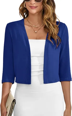 Heymoments Women's Thin Shrugs 3/4 Sleeve Lightweight Cropped Tops Open Front Cardigan for Dress