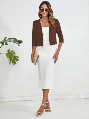 Heymoments Women's Thin Shrugs 3/4 Sleeve Lightweight Cropped Tops Open Front Cardigan for Dress