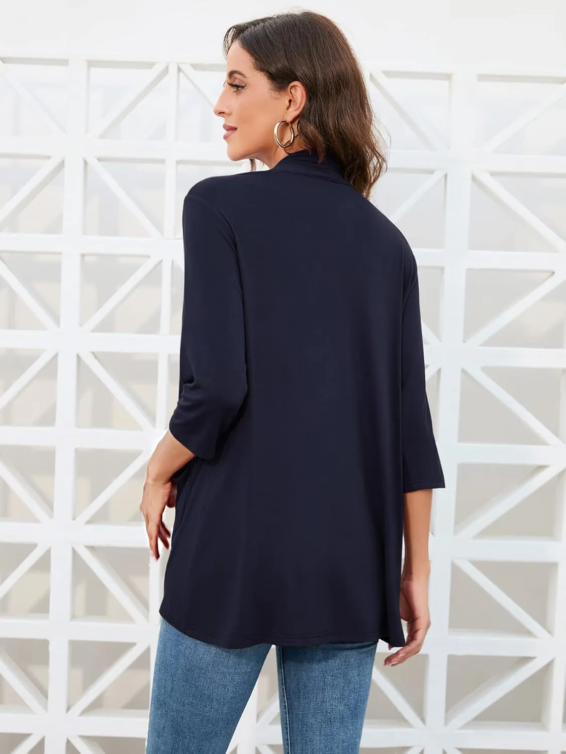 HIYIYEZI Womens Casual Lightweight Cardigans with Pockets 3/4 Sleeve Open Front Dusters