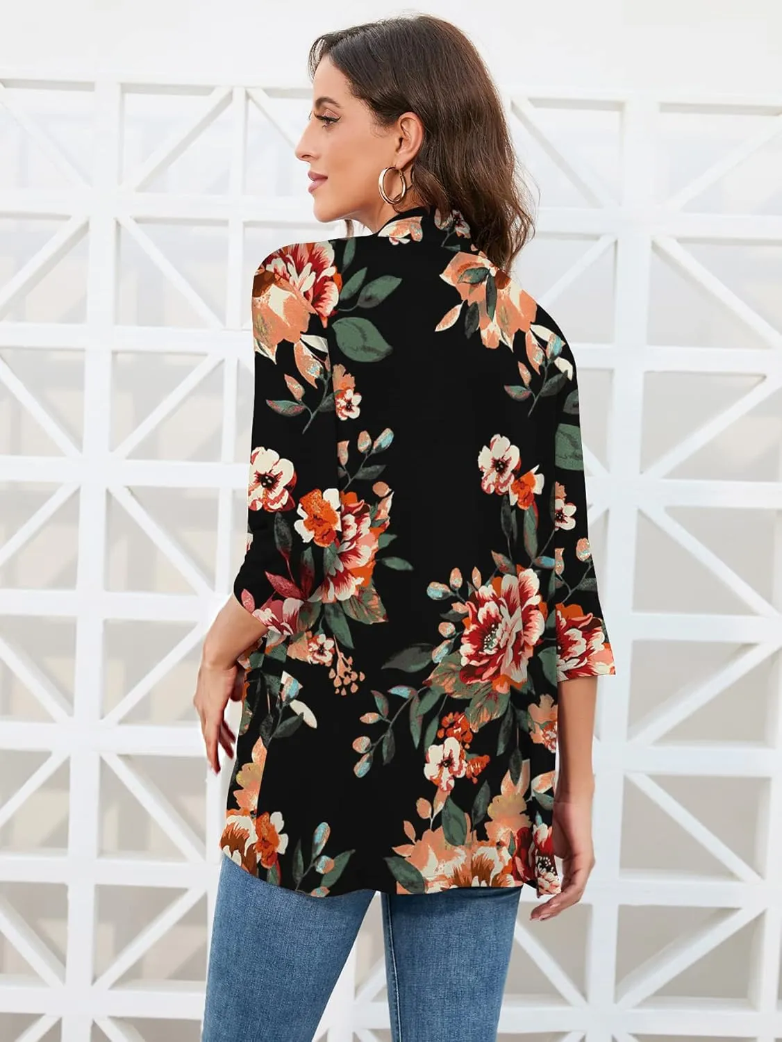 HIYIYEZI Womens Casual Lightweight Cardigans with Pockets 3/4 Sleeve Open Front Dusters