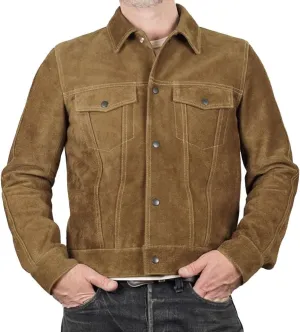 Isaac & David Chicago Mens Trucker Suede Leather Jacket - Western Style Cowboy Leather Jacket Camel/Brown