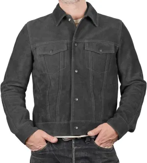 Isaac & David Chicago Mens Trucker Suede Leather Jacket - Western Style Cowboy Leather Jacket Camel/Brown