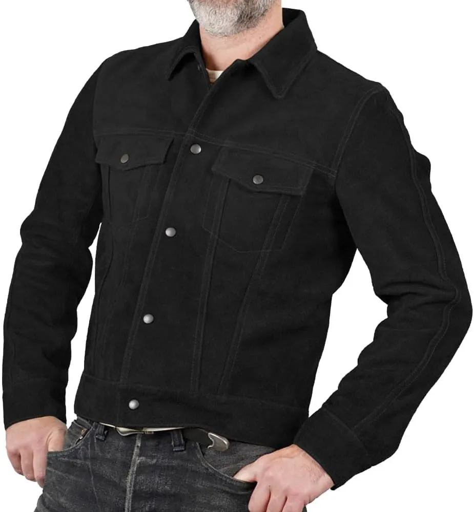 Isaac & David Chicago Mens Trucker Suede Leather Jacket - Western Style Cowboy Leather Jacket Camel/Brown