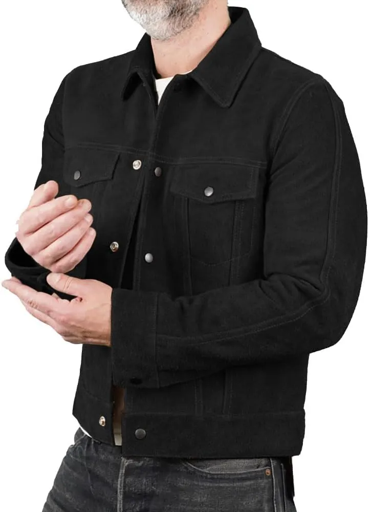 Isaac & David Chicago Mens Trucker Suede Leather Jacket - Western Style Cowboy Leather Jacket Camel/Brown