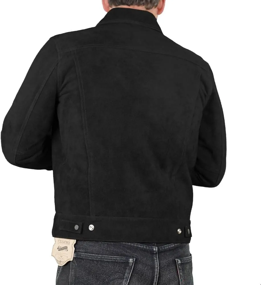 Isaac & David Chicago Mens Trucker Suede Leather Jacket - Western Style Cowboy Leather Jacket Camel/Brown