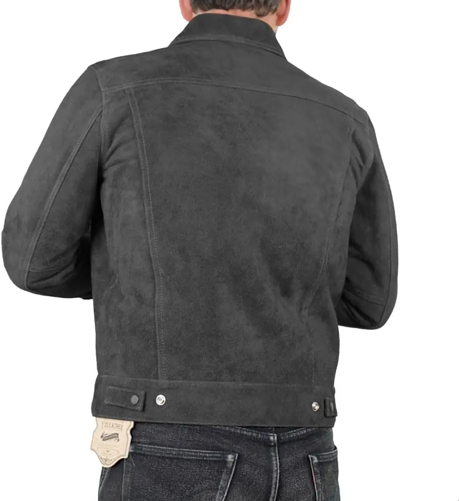 Isaac & David Chicago Mens Trucker Suede Leather Jacket - Western Style Cowboy Leather Jacket Camel/Brown