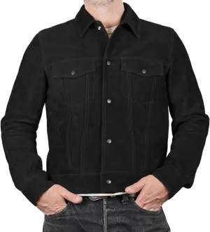 Isaac & David Chicago Mens Trucker Suede Leather Jacket - Western Style Cowboy Leather Jacket Camel/Brown