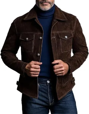 Isaac & David Chicago Premium Lambskin Leather Suede Trucker Jacket Men - Western Style Cowboy Leather Jacket For Men