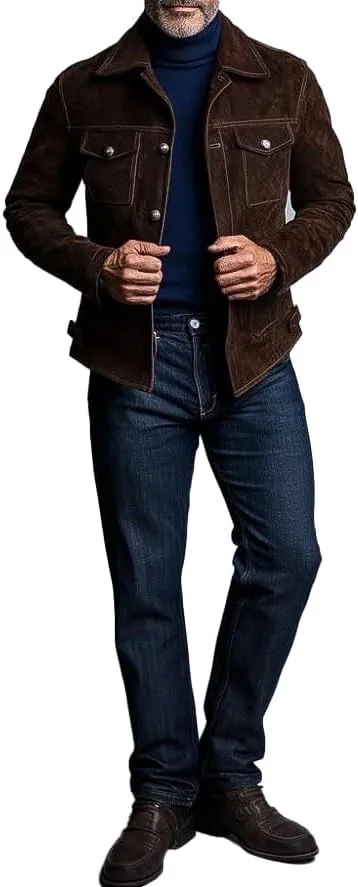 Isaac & David Chicago Premium Lambskin Leather Suede Trucker Jacket Men - Western Style Cowboy Leather Jacket For Men
