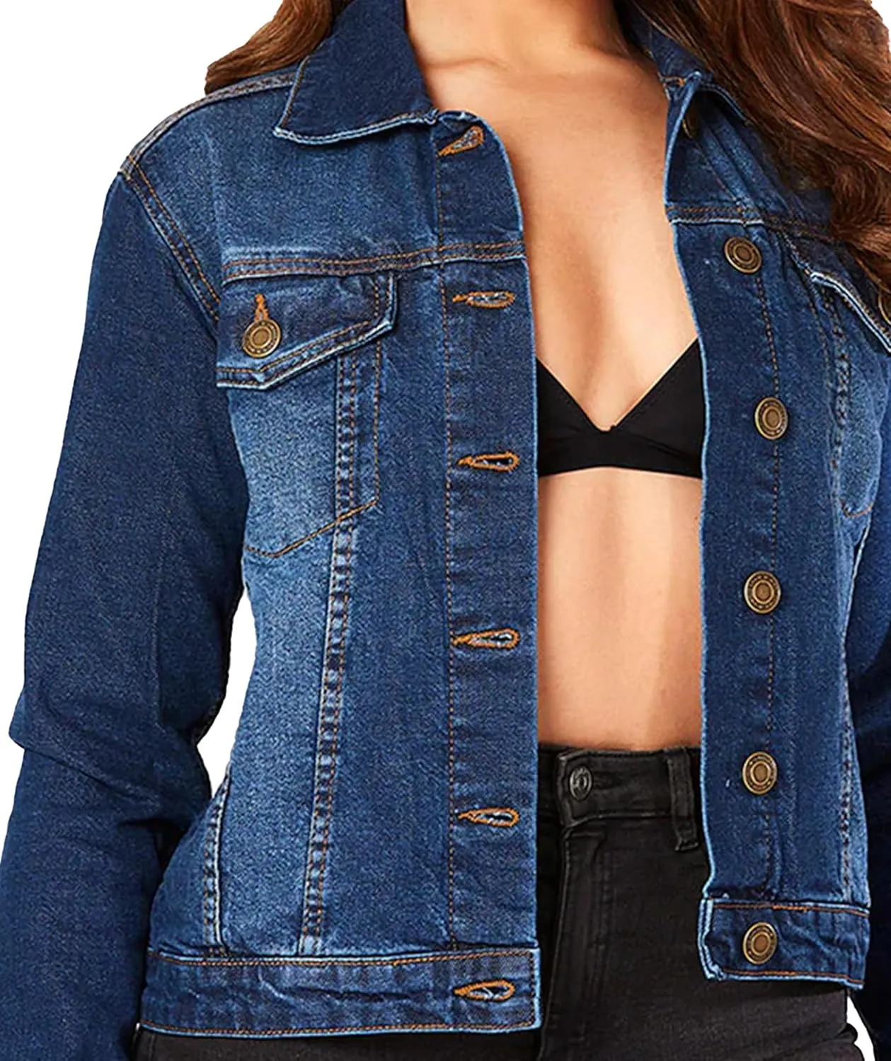Jean Jacket Women - Long Sleeves Button Down Denim Jacket for Women Clothing in Regular Fit & Oversized with Waist Adjuster