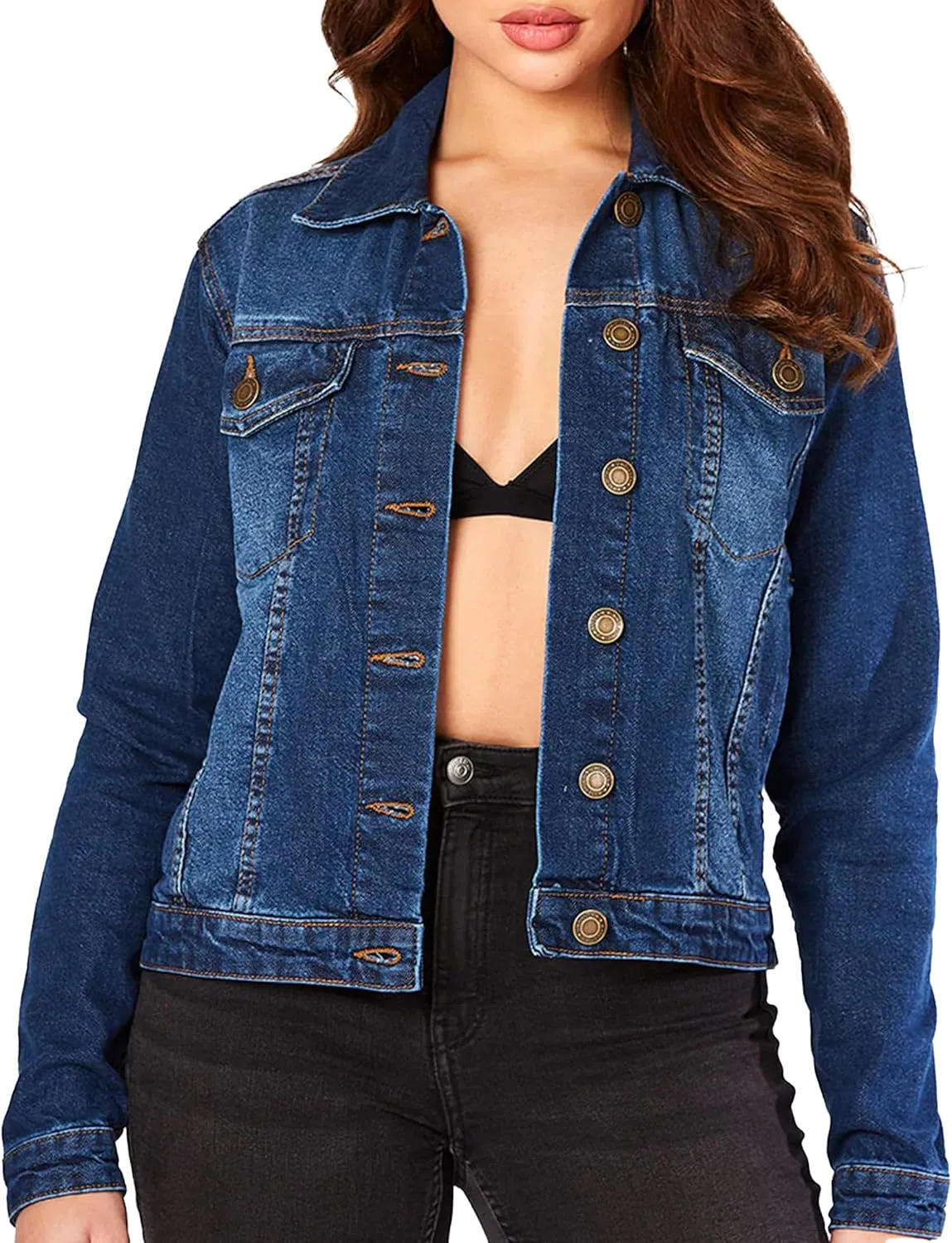 Jean Jacket Women - Long Sleeves Button Down Denim Jacket for Women Clothing in Regular Fit & Oversized with Waist Adjuster
