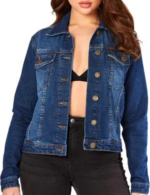 Jean Jacket Women - Long Sleeves Button Down Denim Jacket for Women Clothing in Regular Fit & Oversized with Waist Adjuster