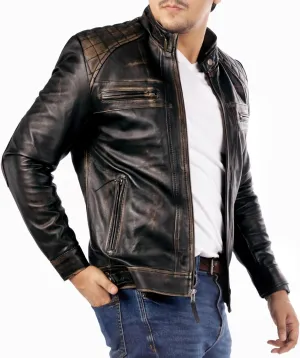 Jild Signature Diamond Style Lambskin Leather Jacket Men - Premium Leather Caf Racer Vintage Look Motorcycle Jacket Men