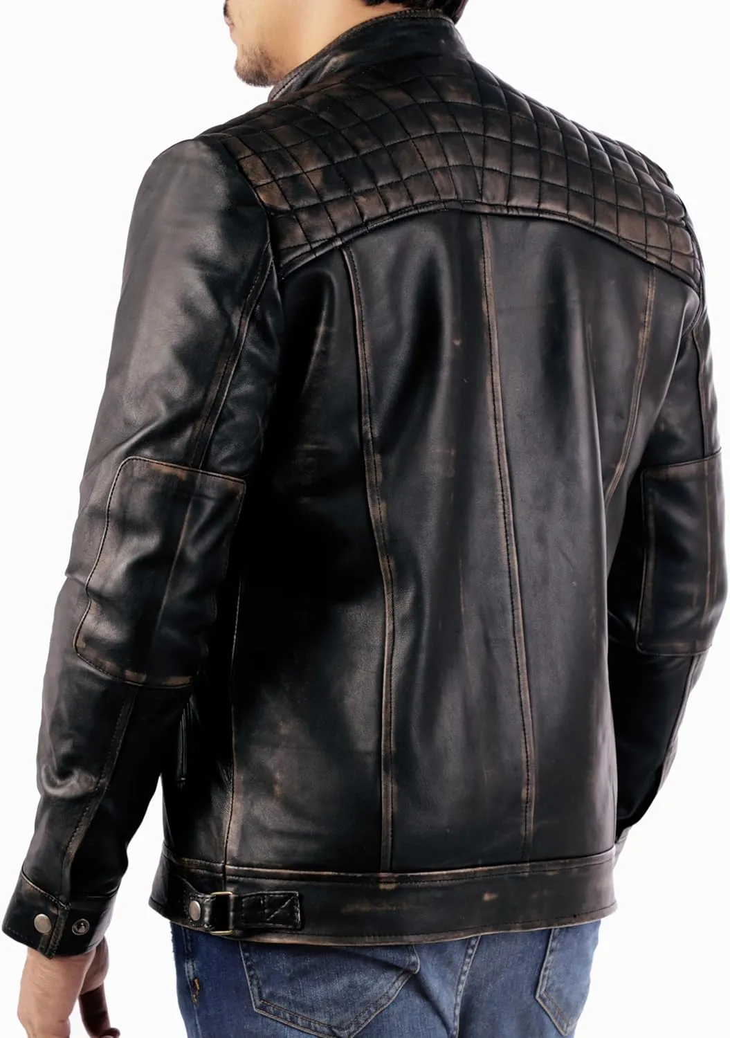 Jild Signature Diamond Style Lambskin Leather Jacket Men - Premium Leather Caf Racer Vintage Look Motorcycle Jacket Men