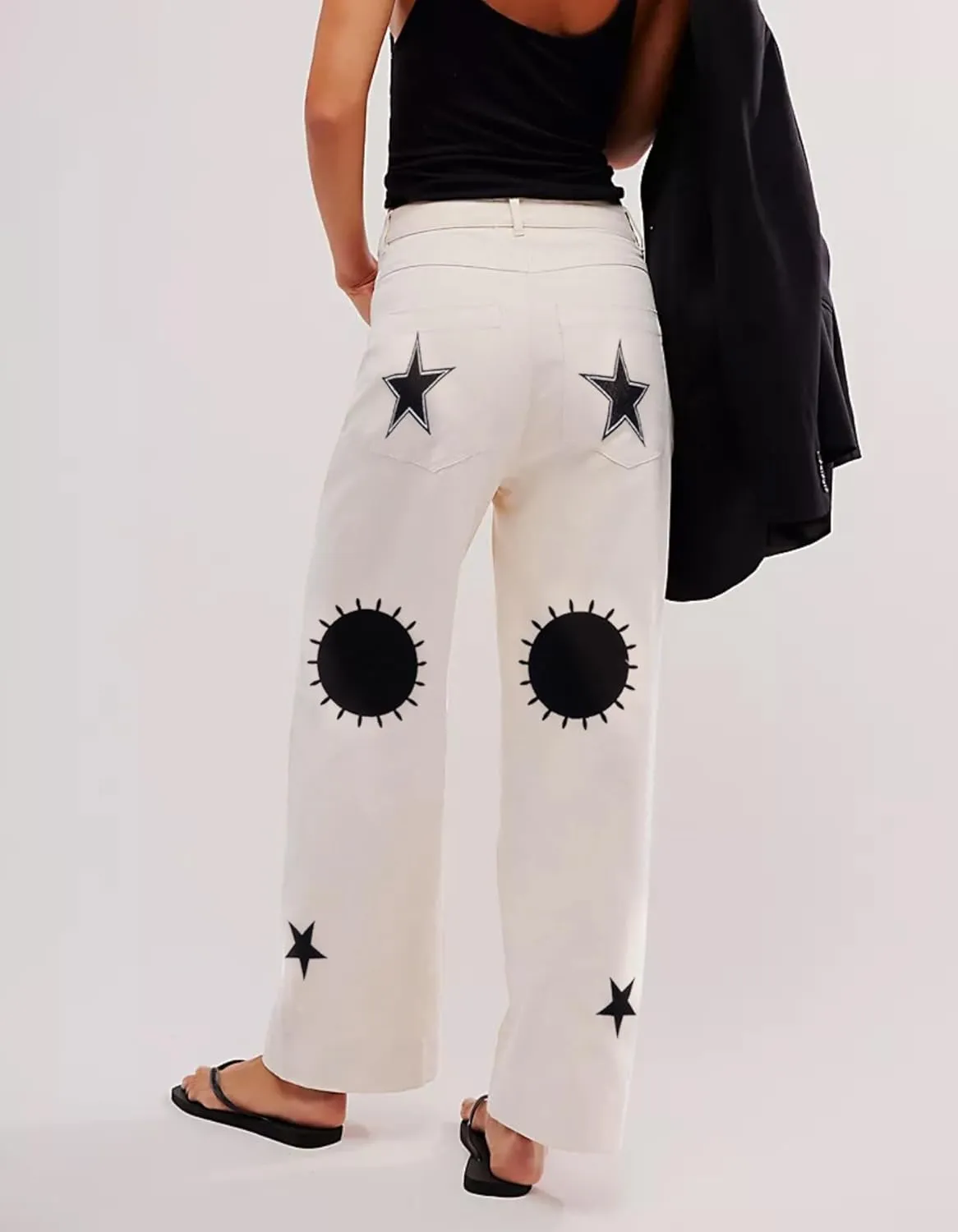 Kedera Women's Causal Star Embroidered Denim Pants Vintage Boyfriend Barrel Jeans Wide Leg Baggy Pants Y2k