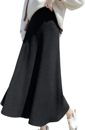 Knitted Long Skirts Women Pleated Skirt Female Autumn Winter Loose Midi Skirt Ladies High Waist Skirts