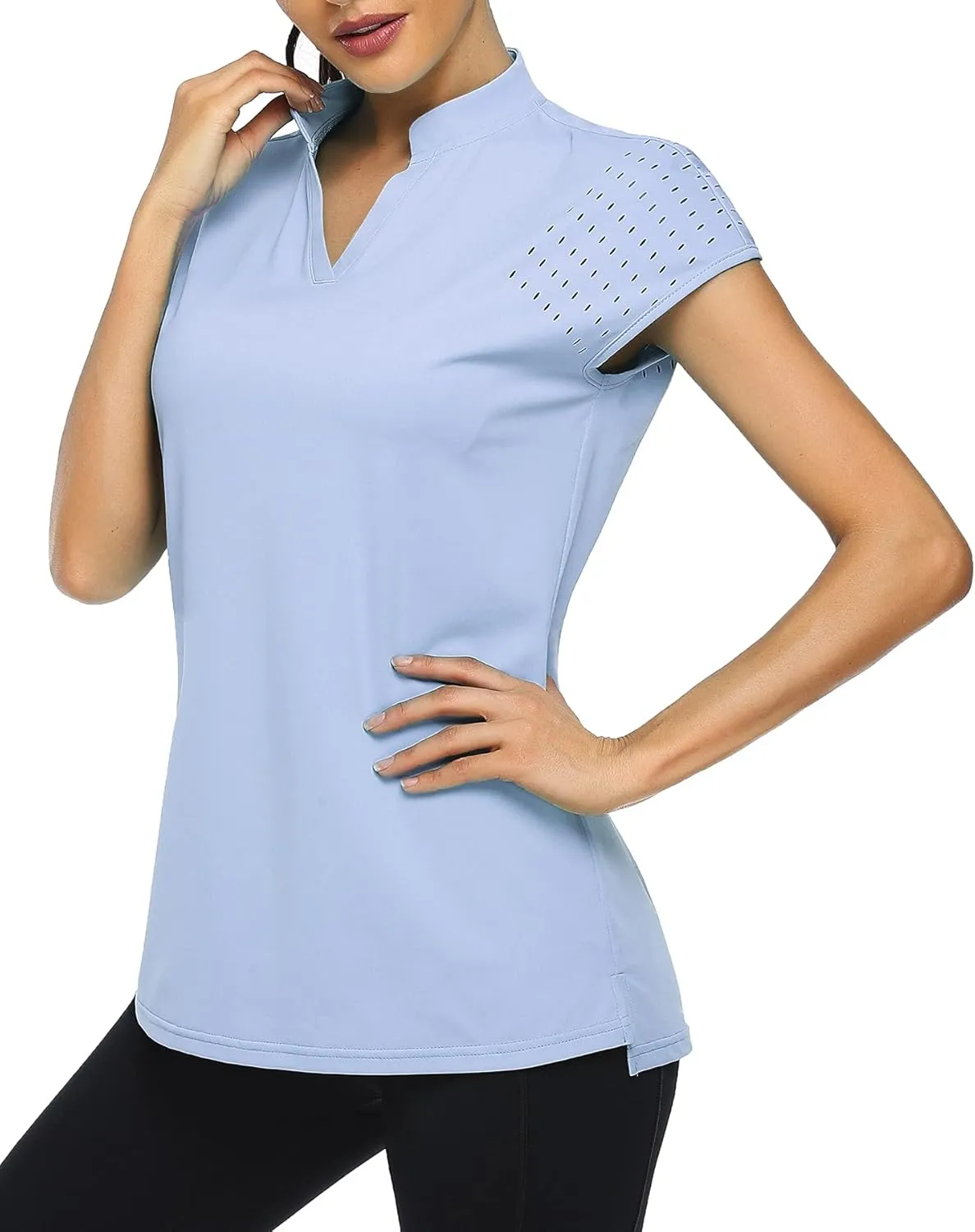 KORALHY Women's Polo V Neck Golf Shirts Workout Tops Breathable Short Sleeve Quick-Dry