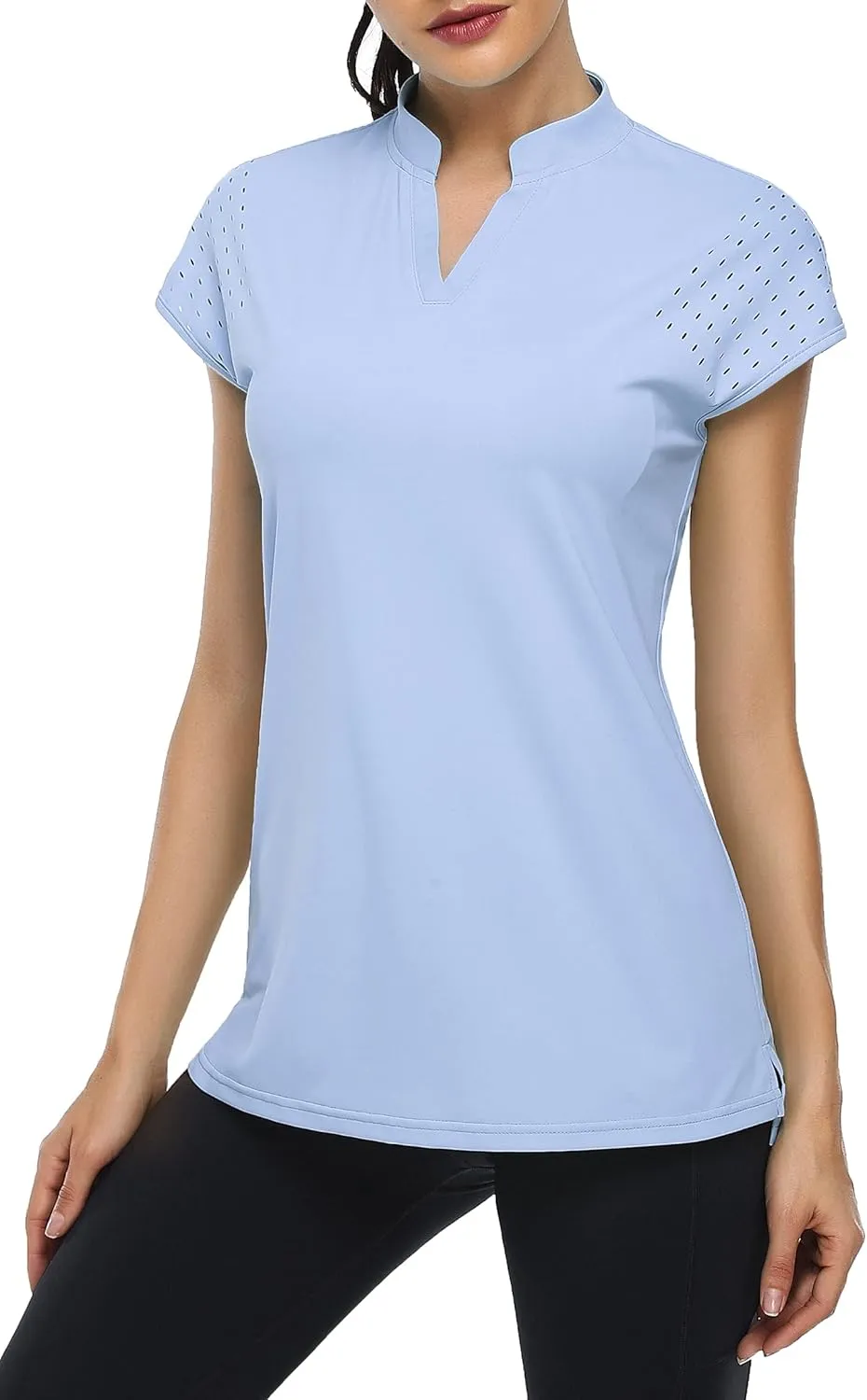 KORALHY Women's Polo V Neck Golf Shirts Workout Tops Breathable Short Sleeve Quick-Dry