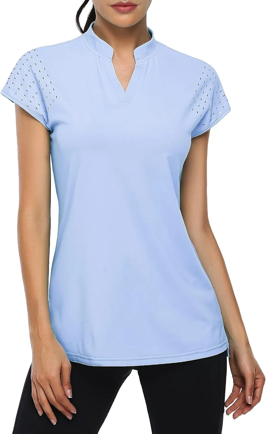 KORALHY Women's Polo V Neck Golf Shirts Workout Tops Breathable Short Sleeve Quick-Dry