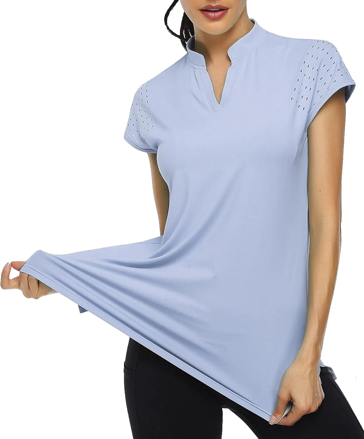 KORALHY Women's Polo V Neck Golf Shirts Workout Tops Breathable Short Sleeve Quick-Dry