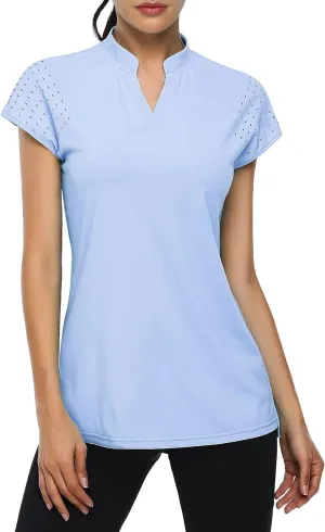 KORALHY Women's Polo V Neck Golf Shirts Workout Tops Breathable Short Sleeve Quick-Dry