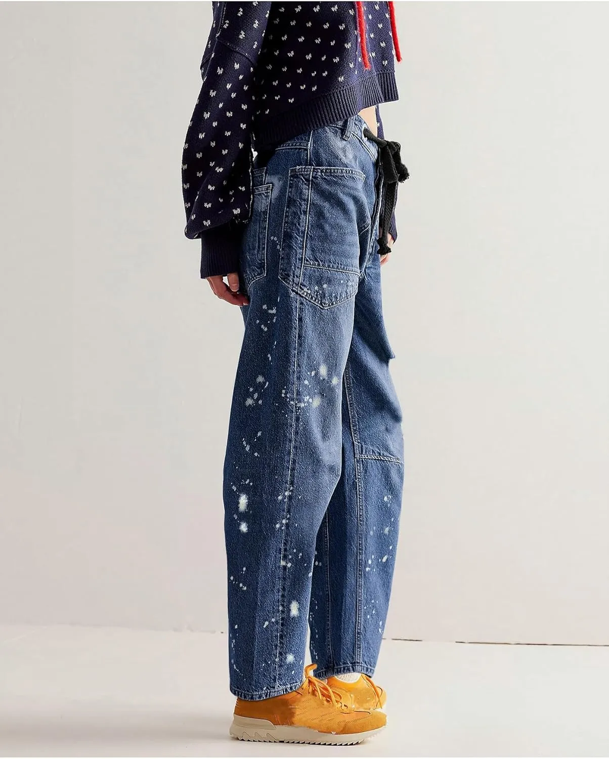 LifeShe Women's Wide Leg Barrel Jeans Drawstring Elastic Waist Denim Pants Loose Baggy Boyfriend Trouser