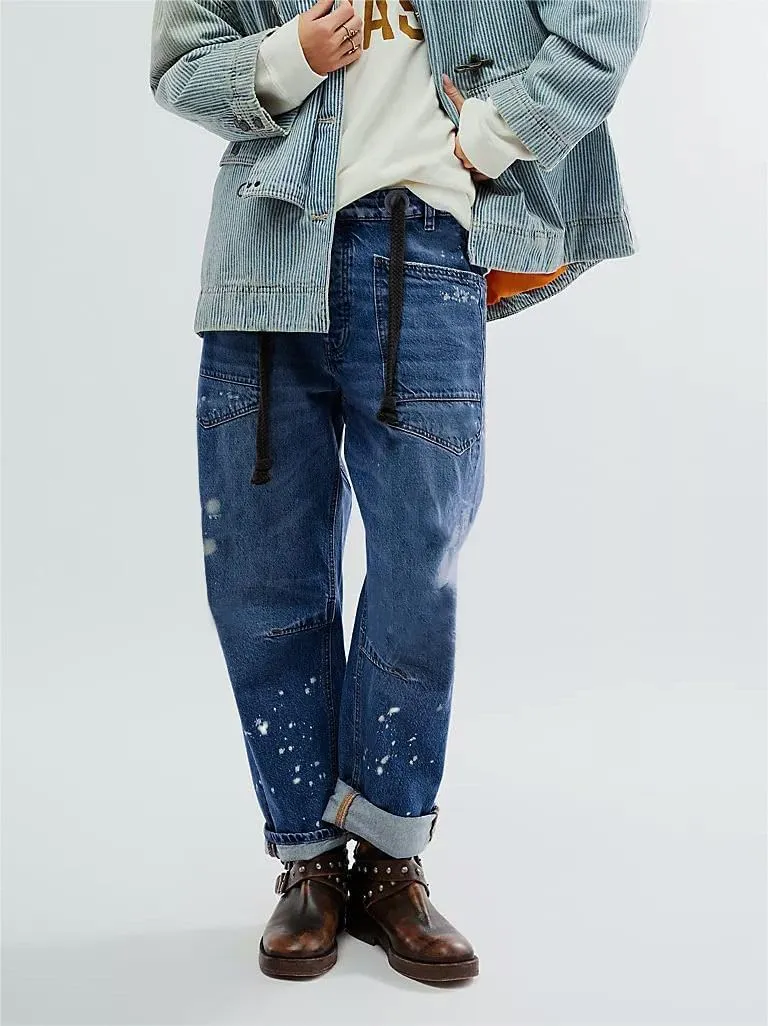 LifeShe Women's Wide Leg Barrel Jeans Drawstring Elastic Waist Denim Pants Loose Baggy Boyfriend Trouser