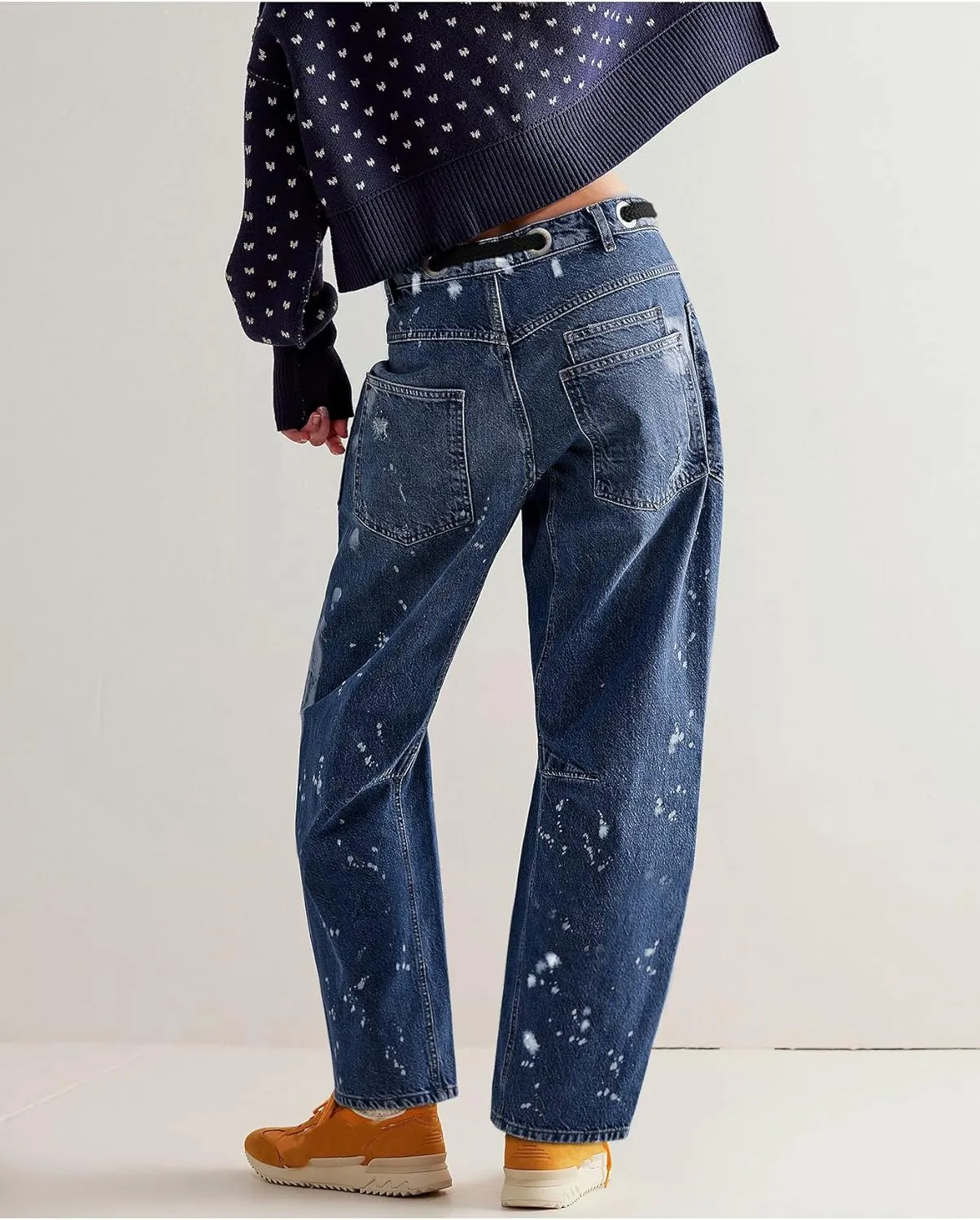 LifeShe Women's Wide Leg Barrel Jeans Drawstring Elastic Waist Denim Pants Loose Baggy Boyfriend Trouser