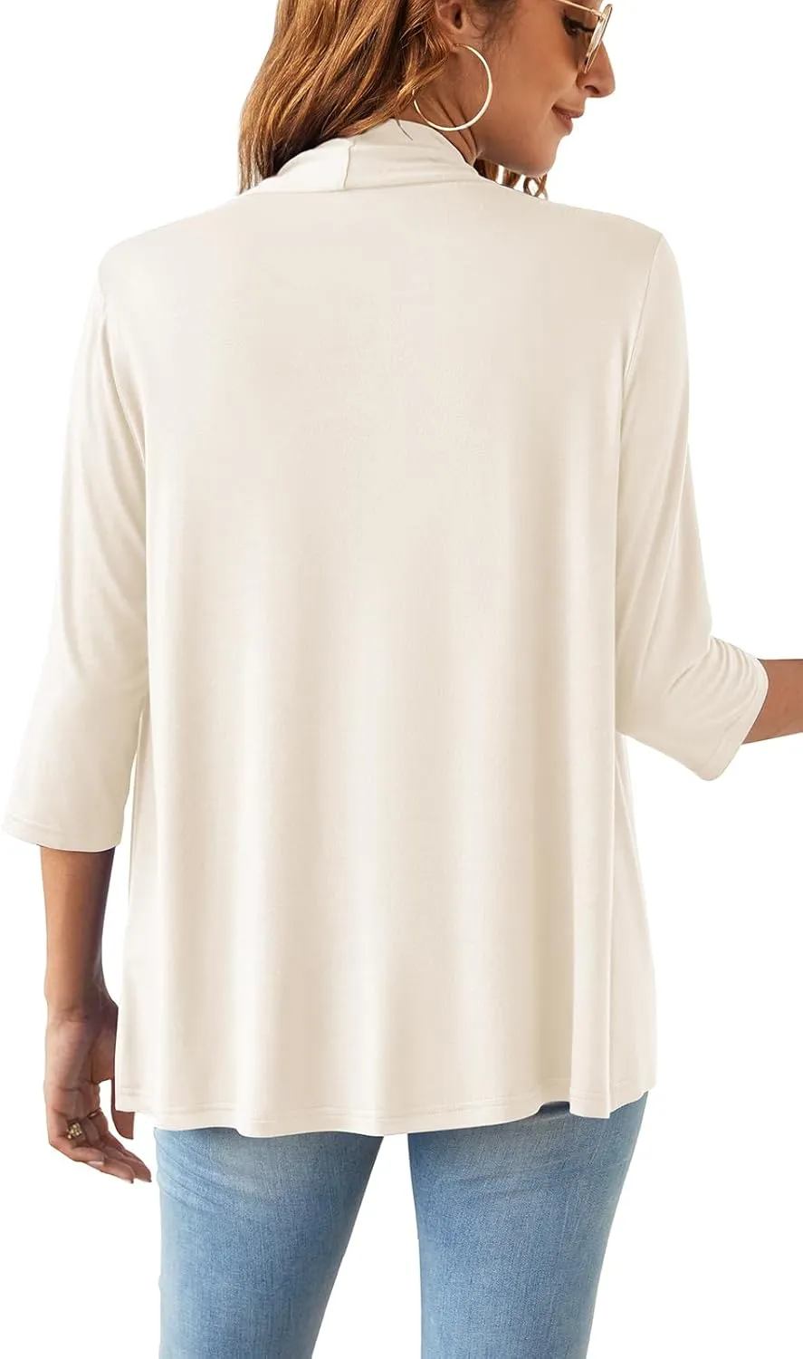 Lightweight Summer 3/4 Sleeve Cardigan for Women Trendy Casual Draped Tie Front Cardigans Fall Shrugs High Low Hem