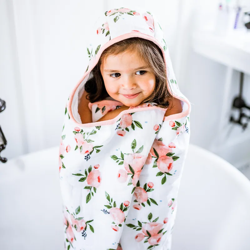 Little Unicorn Big Kid Hooded Towel - Watercolor Roses