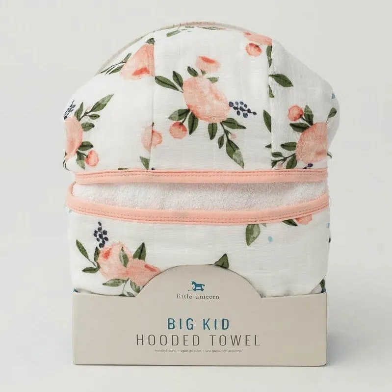 Little Unicorn Big Kid Hooded Towel - Watercolor Roses
