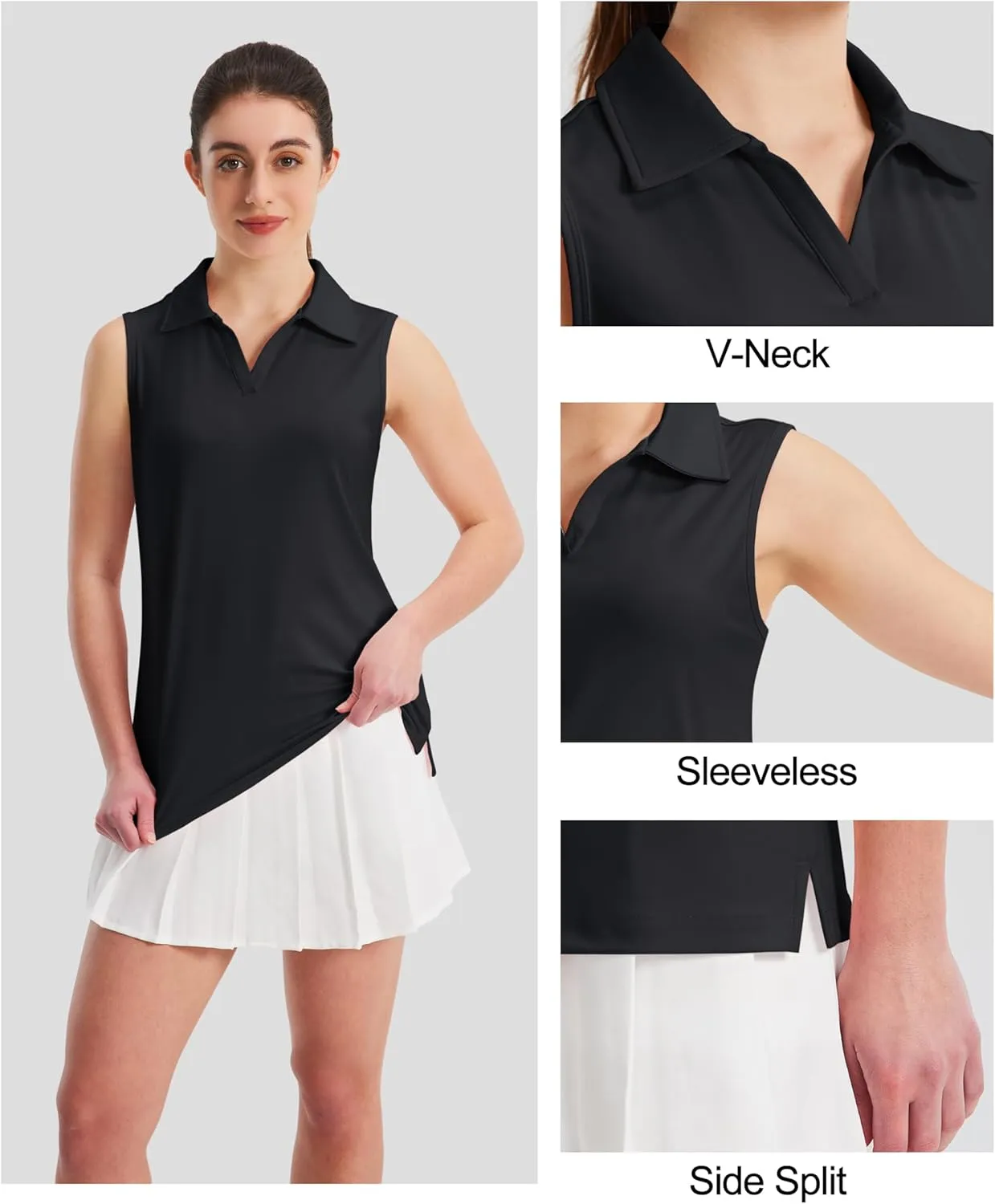 MAGCOMSEN Women's Sleeveless Golf Polo Shirts UPF 50  Tank Tops V-Neck Quick Dry Workout Athletic Tops