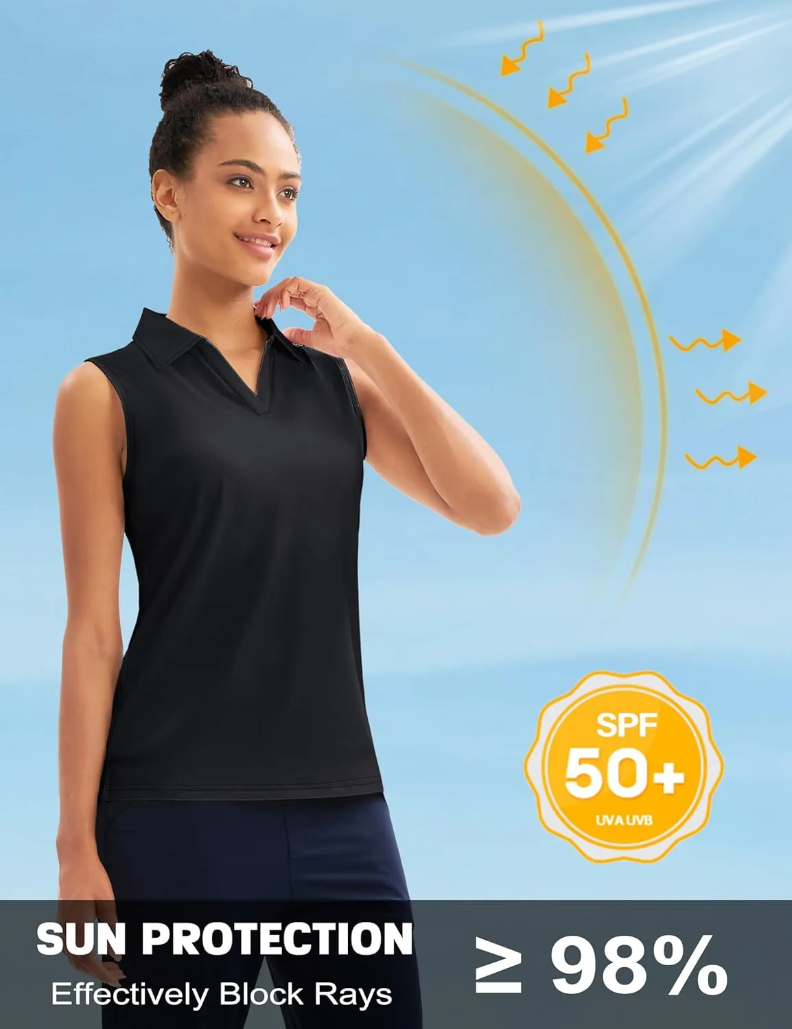 MAGCOMSEN Women's Sleeveless Golf Polo Shirts UPF 50  Tank Tops V-Neck Quick Dry Workout Athletic Tops