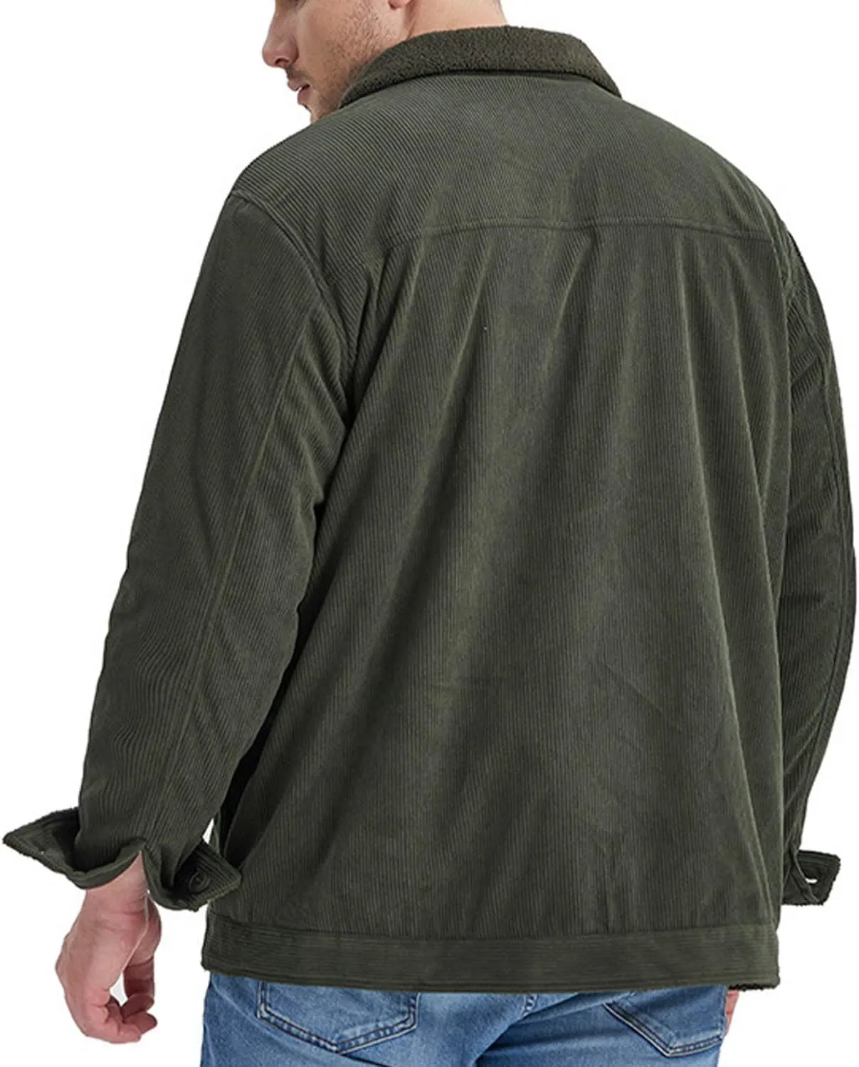 MEBAMY Men's Corduroy Jackets Sherpa Lined Winter Coats Thermal Warm Fleece Jacket Casual Lapel Trucker Jackets Black