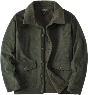 MEBAMY Men's Corduroy Jackets Sherpa Lined Winter Coats Thermal Warm Fleece Jacket Casual Lapel Trucker Jackets Black
