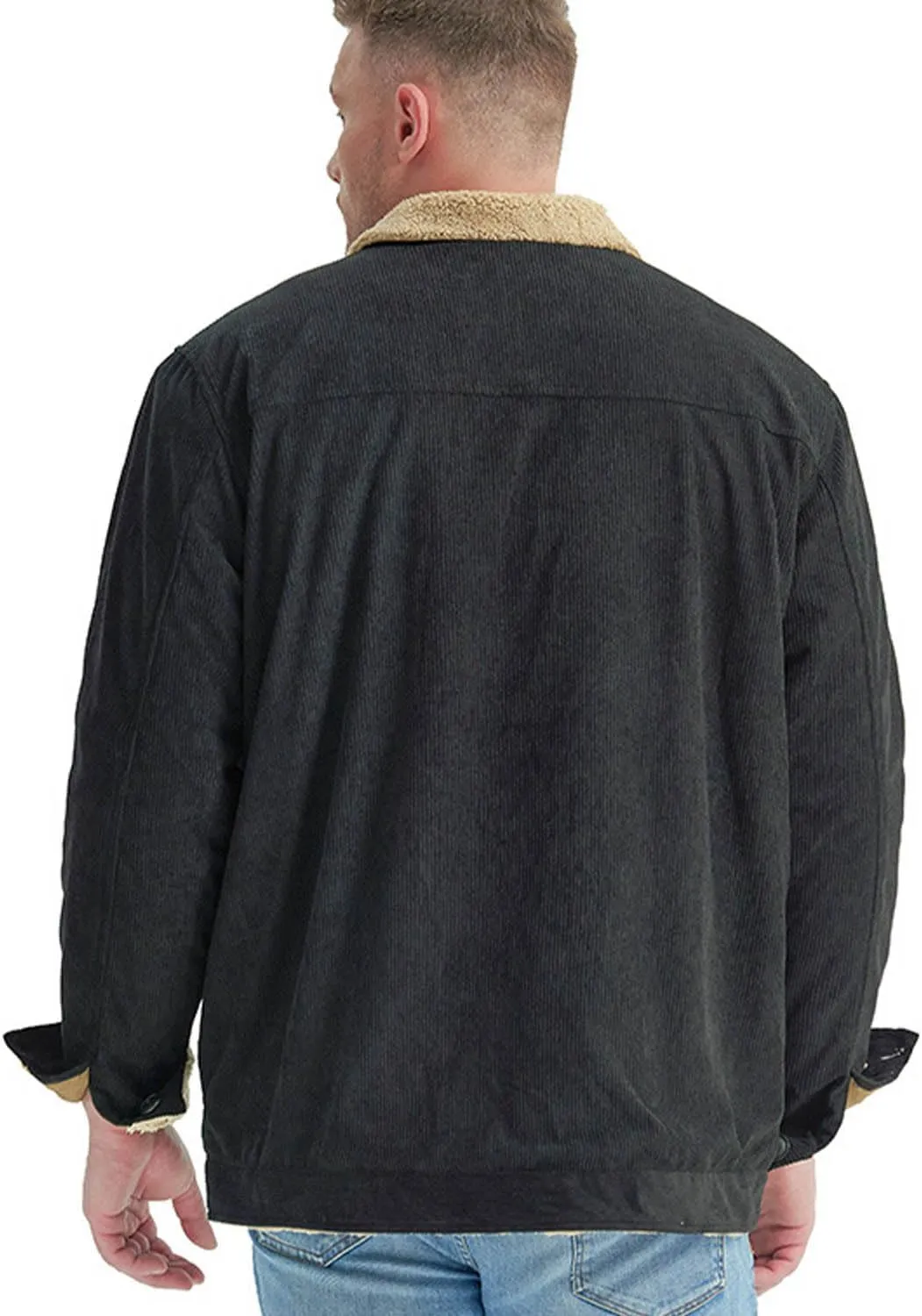 MEBAMY Men's Corduroy Jackets Sherpa Lined Winter Coats Thermal Warm Fleece Jacket Casual Lapel Trucker Jackets Black