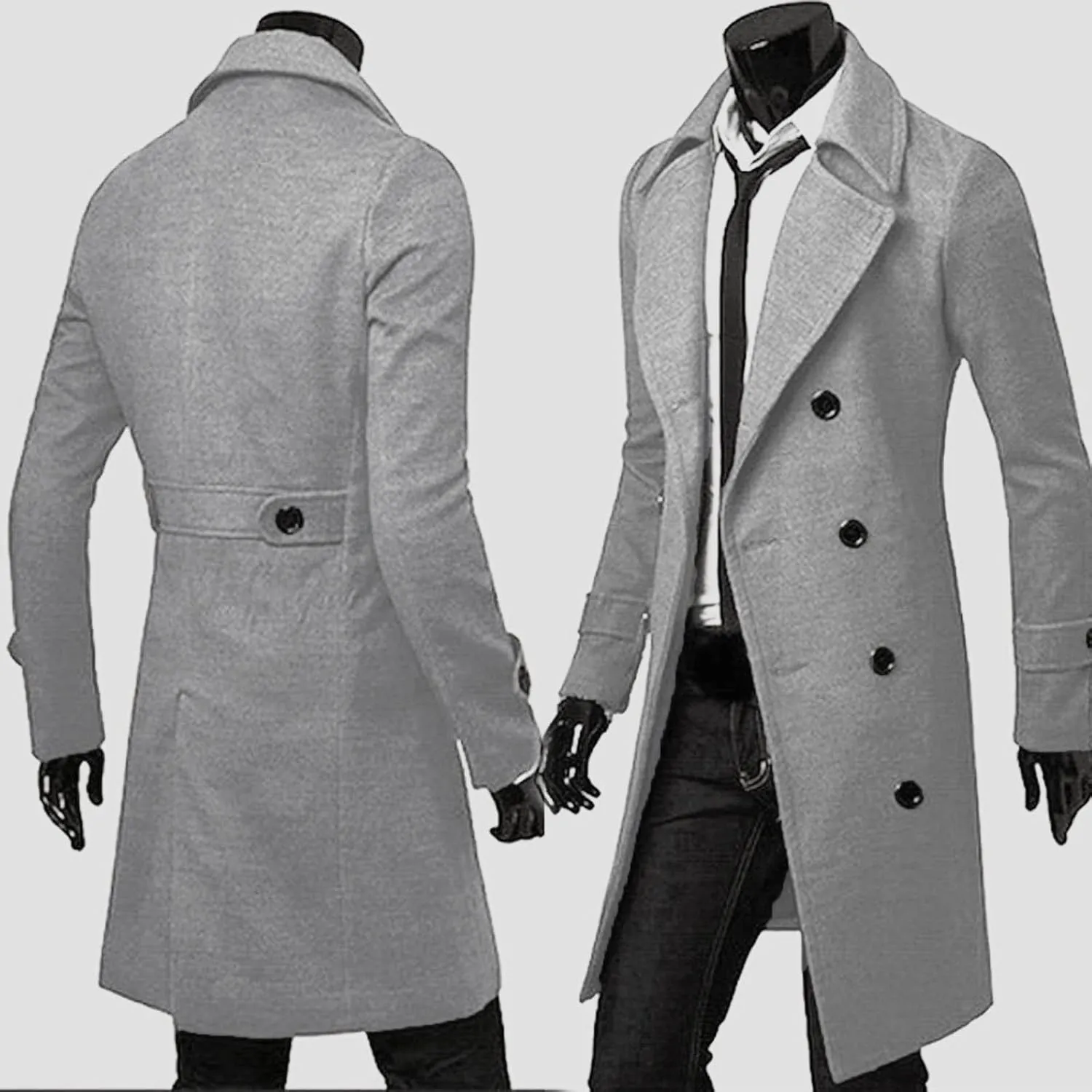 Mens Coat Winter Men Slim Stylish Trench Coat Double Breasted Long Jacket Coat Fashion Jackets