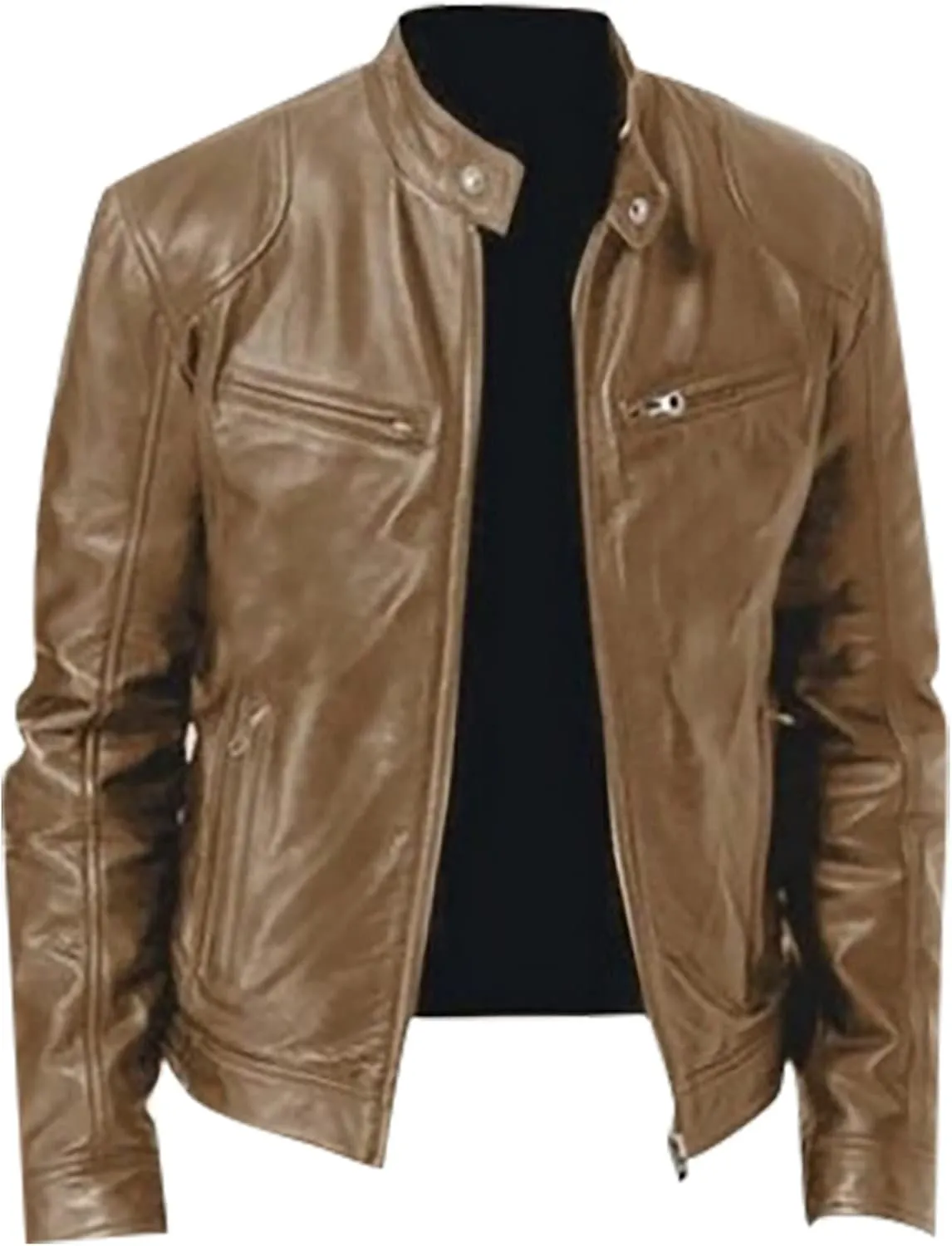 Mens Coats Fashion Autumn and Winter Men's Casual Solid Color Long-Sleeved Slim Leather Jackets for Men