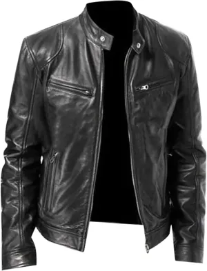 Mens Coats Fashion Autumn and Winter Men's Casual Solid Color Long-Sleeved Slim Leather Jackets for Men