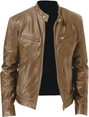 Mens Coats Fashion Autumn and Winter Men's Casual Solid Color Long-Sleeved Slim Leather Jackets for Men
