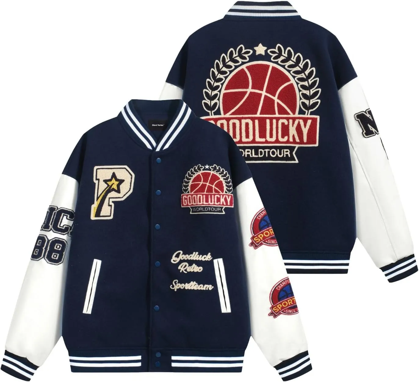 Men's Color Block Leather Letter Graphic Varsity Jackets Letterman Baseball Bomber Jackets Unisex Streetwear Coats