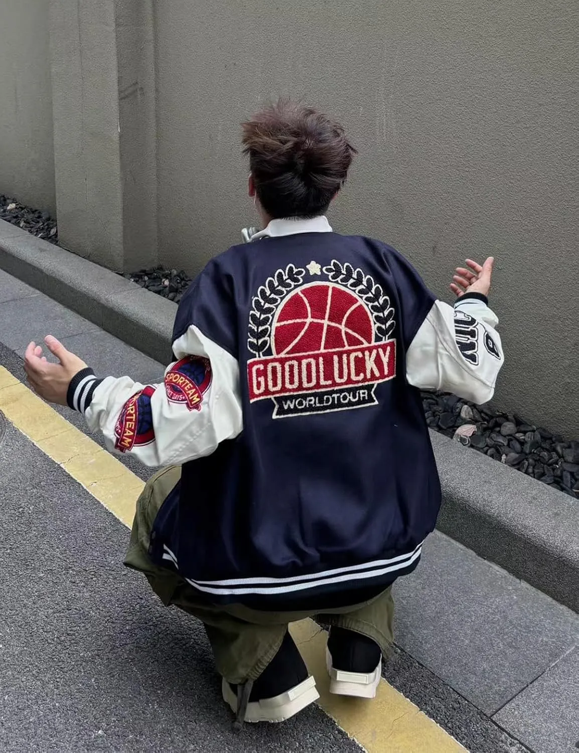 Men's Color Block Leather Letter Graphic Varsity Jackets Letterman Baseball Bomber Jackets Unisex Streetwear Coats