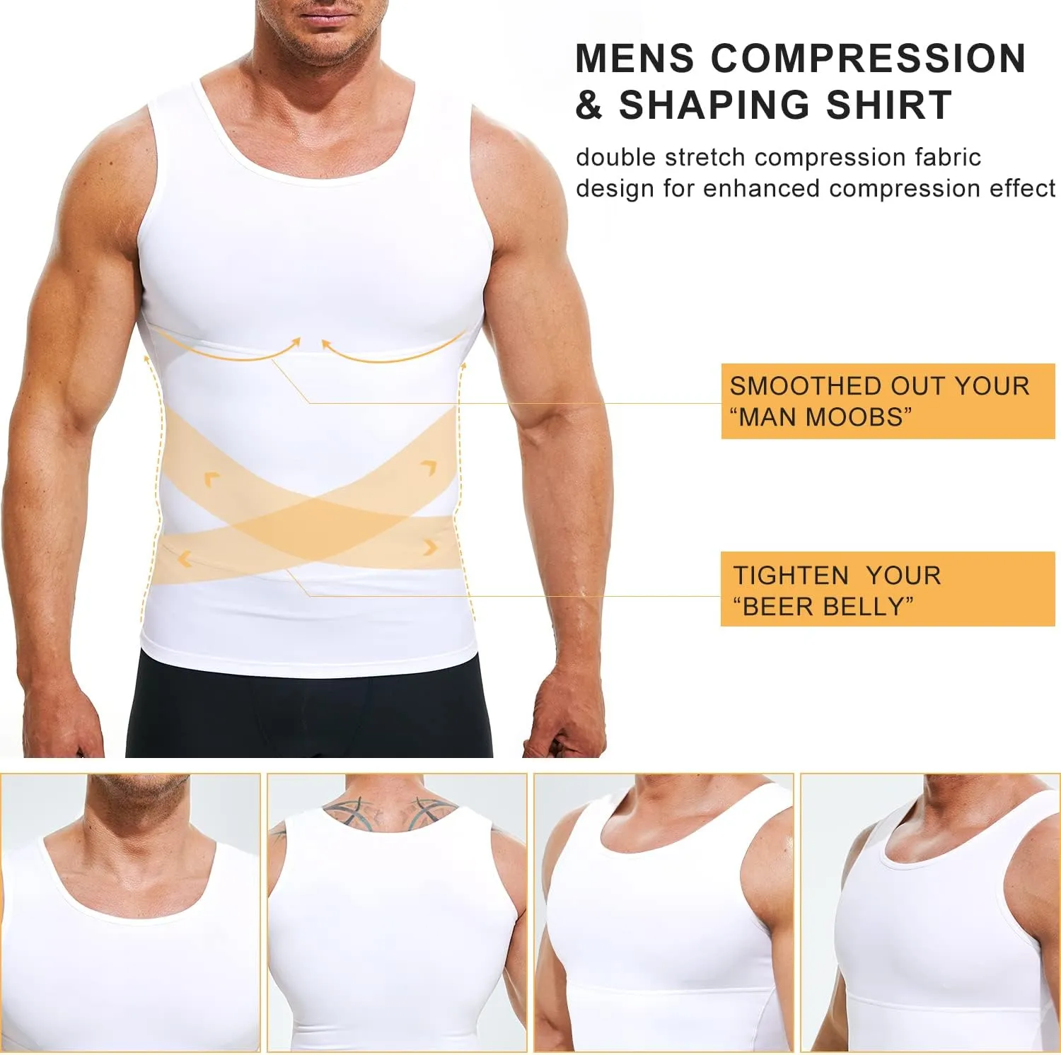 Mens Compression Shirt Slimming Undershirt Body Shaper Vest Workout Tank Tops Shapewear Abs Abdomen