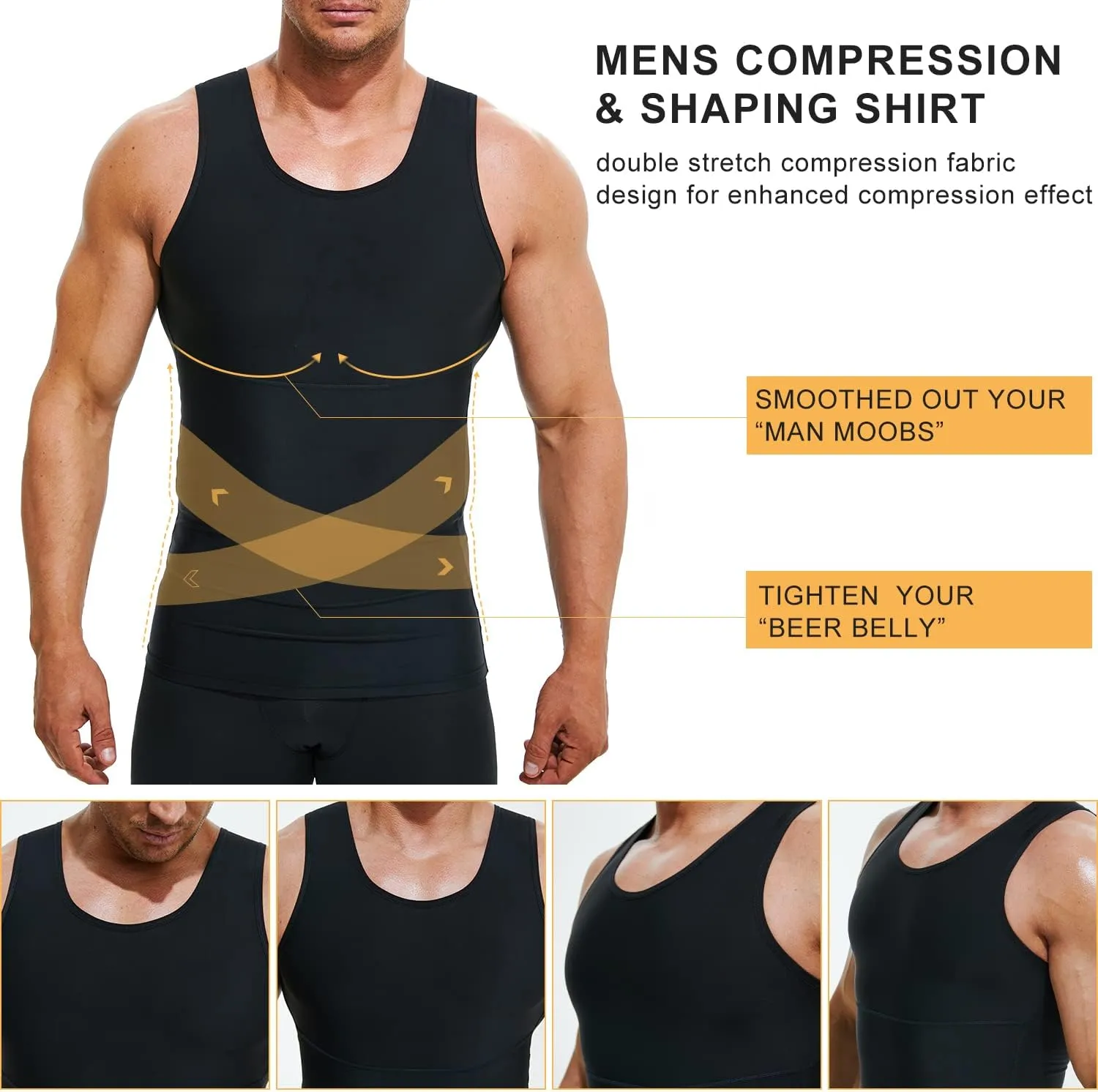 Mens Compression Shirt Slimming Undershirt Body Shaper Vest Workout Tank Tops Shapewear Abs Abdomen
