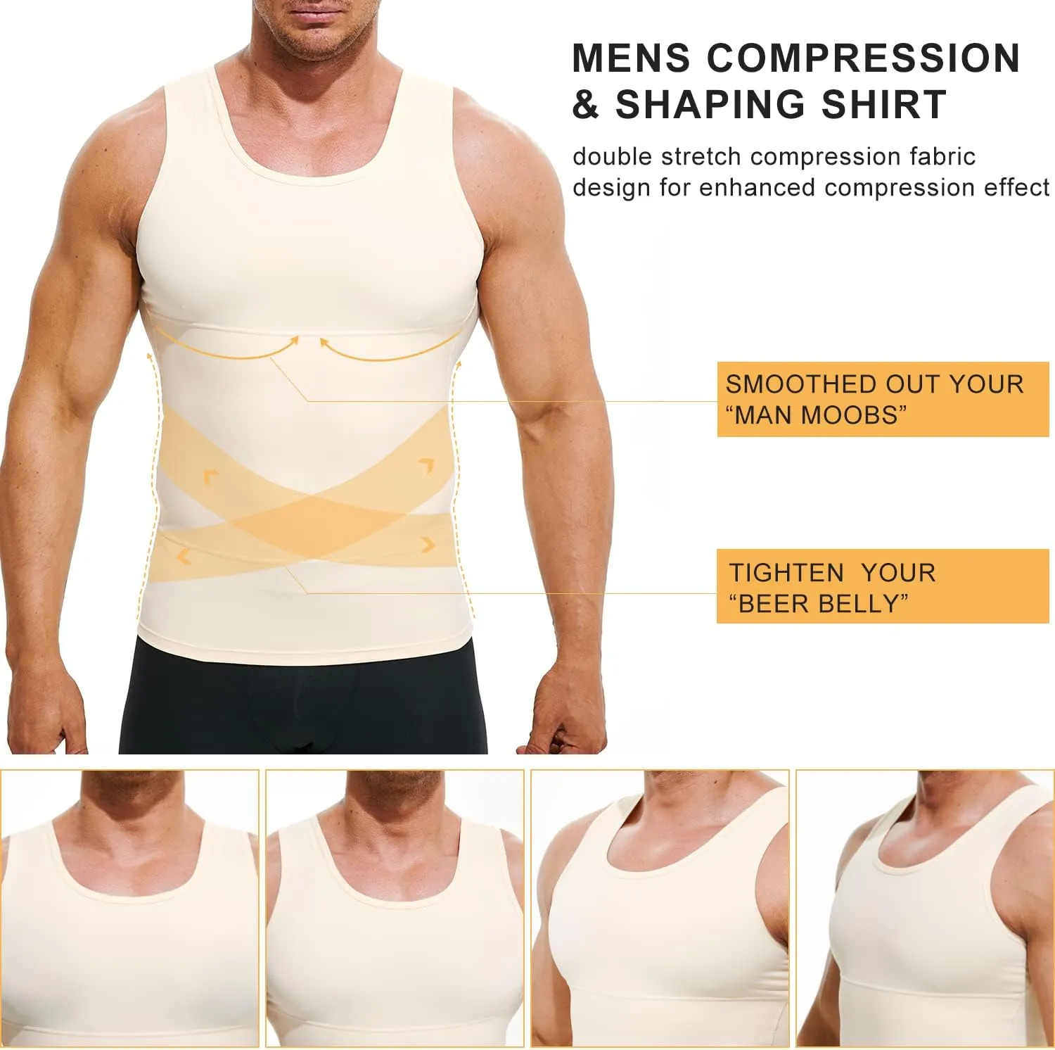 Mens Compression Shirt Slimming Undershirt Body Shaper Vest Workout Tank Tops Shapewear Abs Abdomen