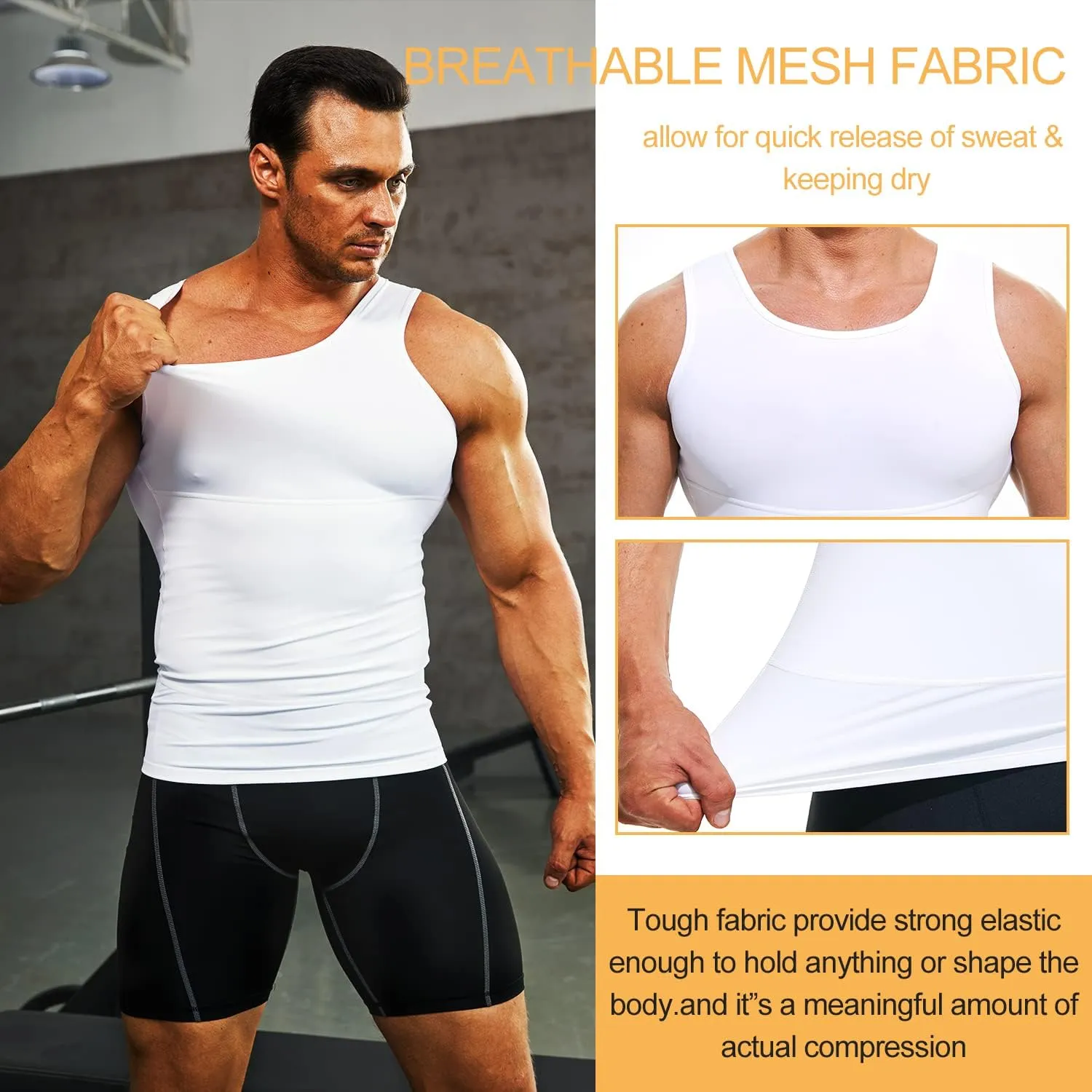 Mens Compression Shirt Slimming Undershirt Body Shaper Vest Workout Tank Tops Shapewear Abs Abdomen
