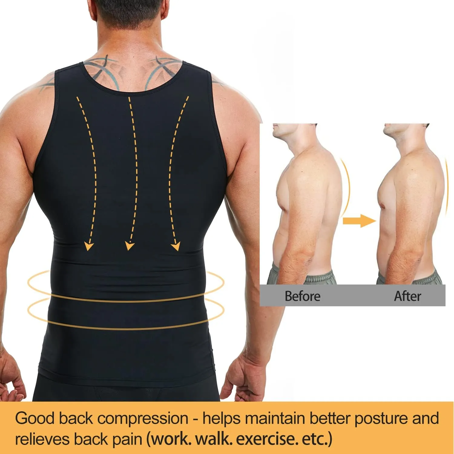 Mens Compression Shirt Slimming Undershirt Body Shaper Vest Workout Tank Tops Shapewear Abs Abdomen