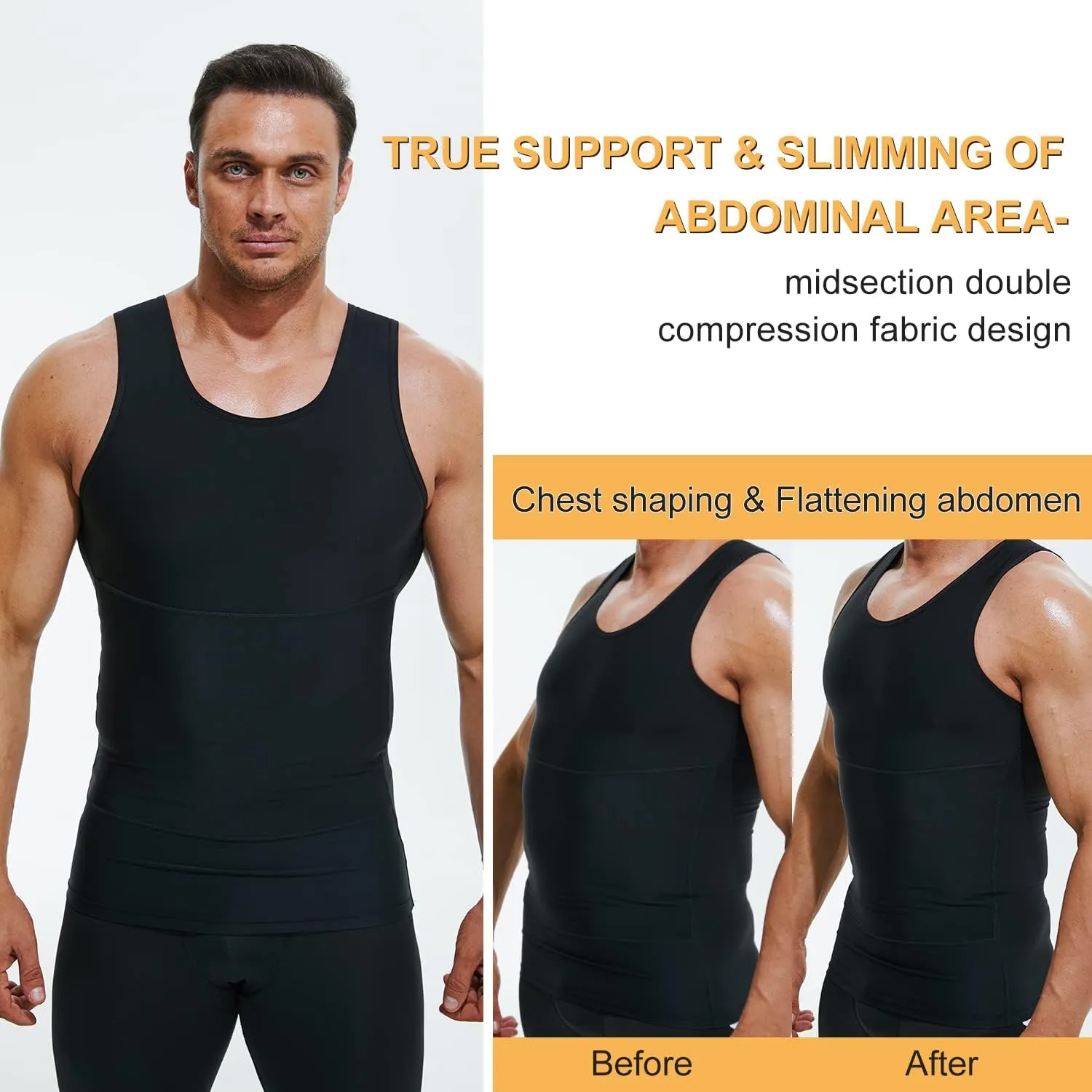 Mens Compression Shirt Slimming Undershirt Body Shaper Vest Workout Tank Tops Shapewear Abs Abdomen