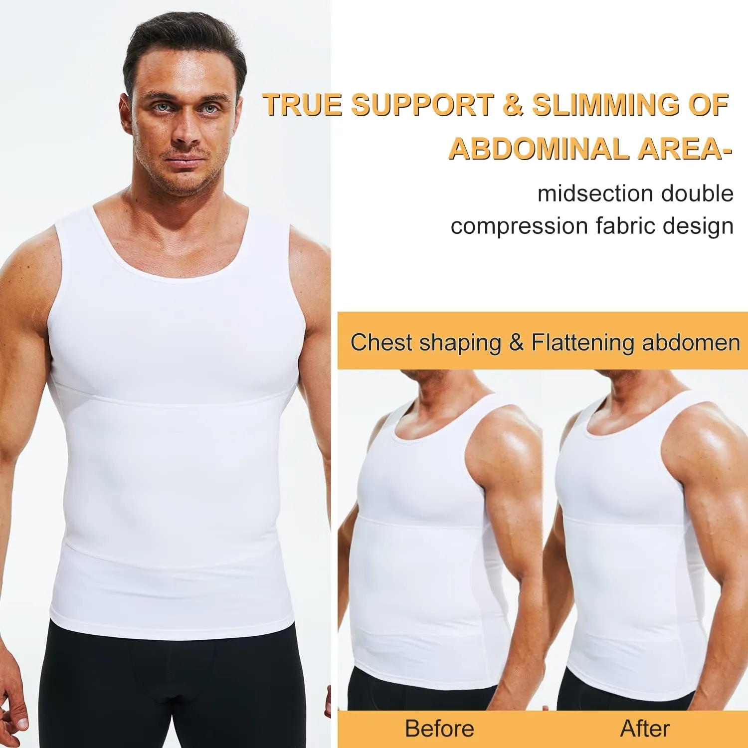 Mens Compression Shirt Slimming Undershirt Body Shaper Vest Workout Tank Tops Shapewear Abs Abdomen