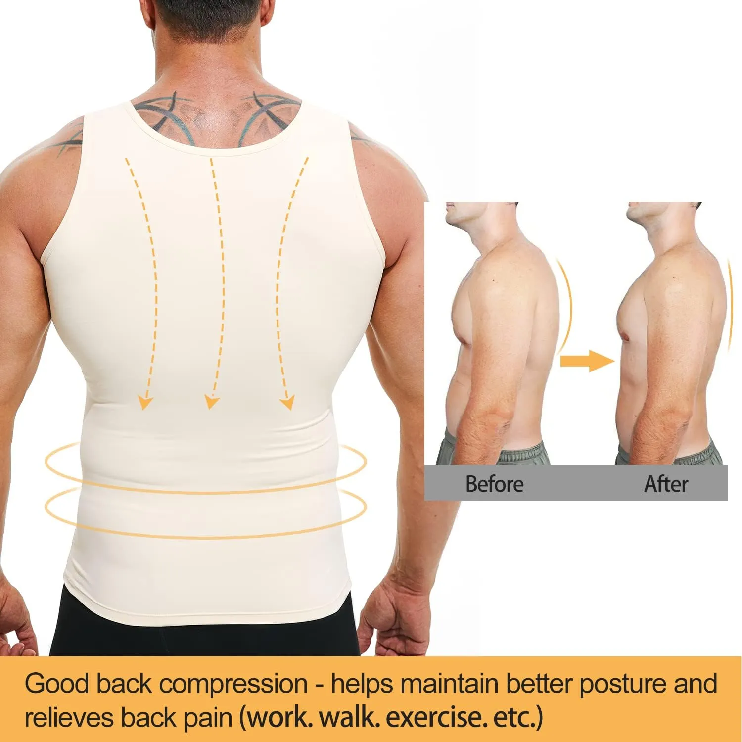 Mens Compression Shirt Slimming Undershirt Body Shaper Vest Workout Tank Tops Shapewear Abs Abdomen
